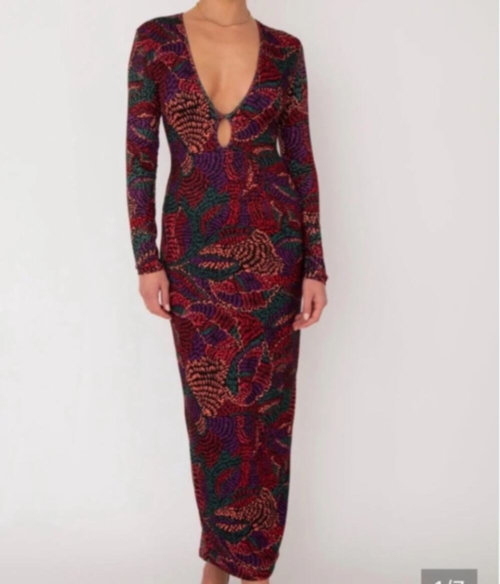 RESA | Twiggy Stretch Keyhole Neck Maxi Sheath Dress in Monarch | Small